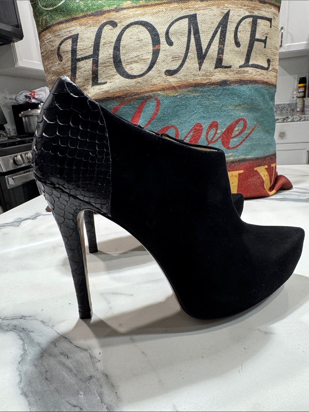 Alexandre Birman Black Suede Peep-Toe High Heel Booties